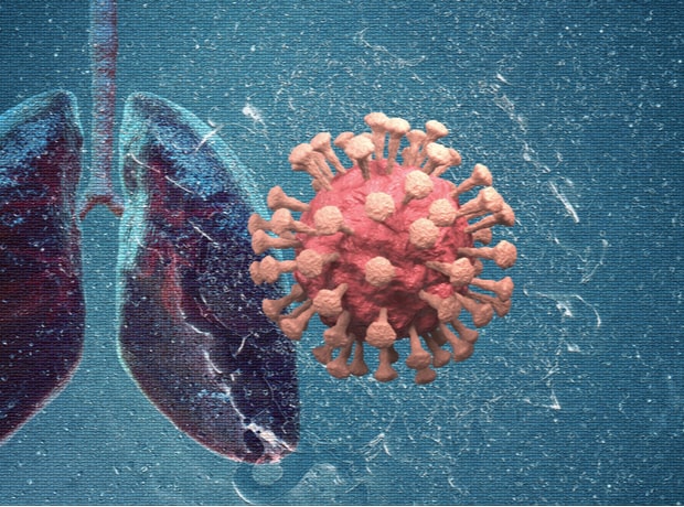 Image of a lung and a virus.